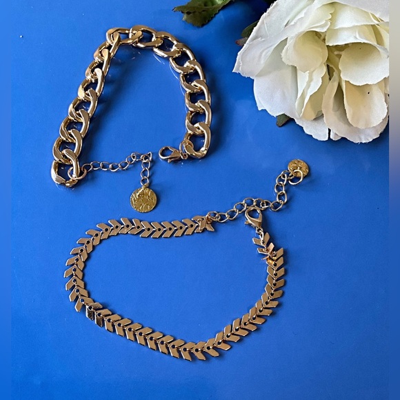 Two Gold Tone Bracelets. Stackable or Wear Alone. Paper Clip Bracelet. - Picture 3 of 5